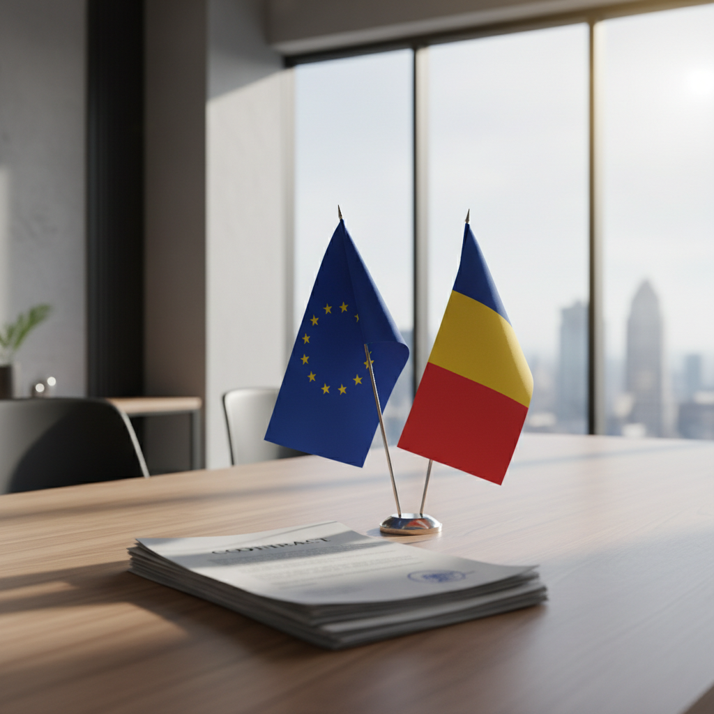 Bureau de recrutement avec contrats et drapeaux pour l'intérim.